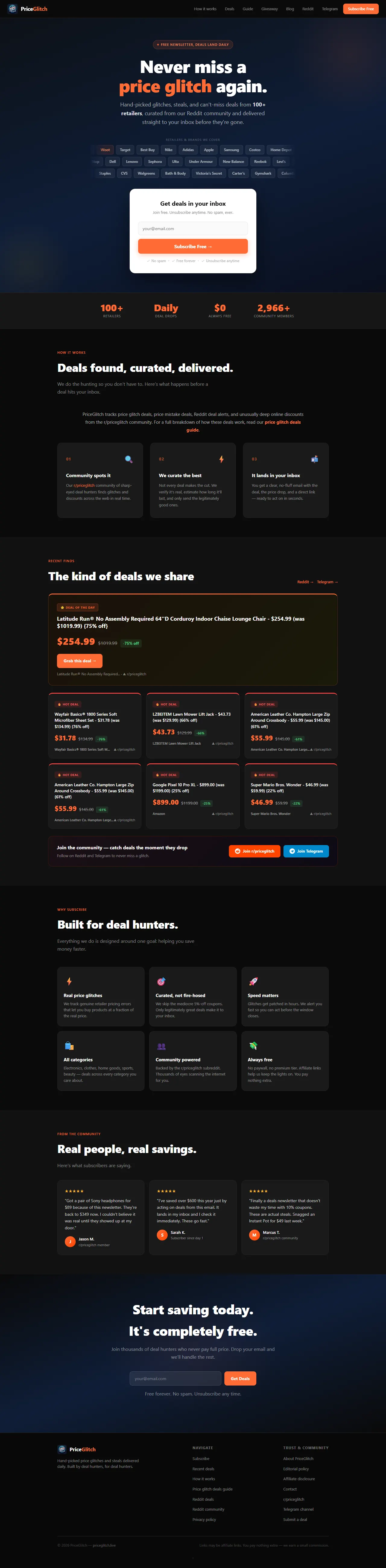 PriceGlitch desktop website preview